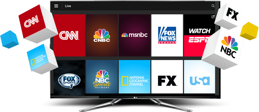 Smart TV toont top Amerikaanse zenders via IPTV Smarters Pro – inclusief CNN, NBC, ESPN, National Geographic en meer