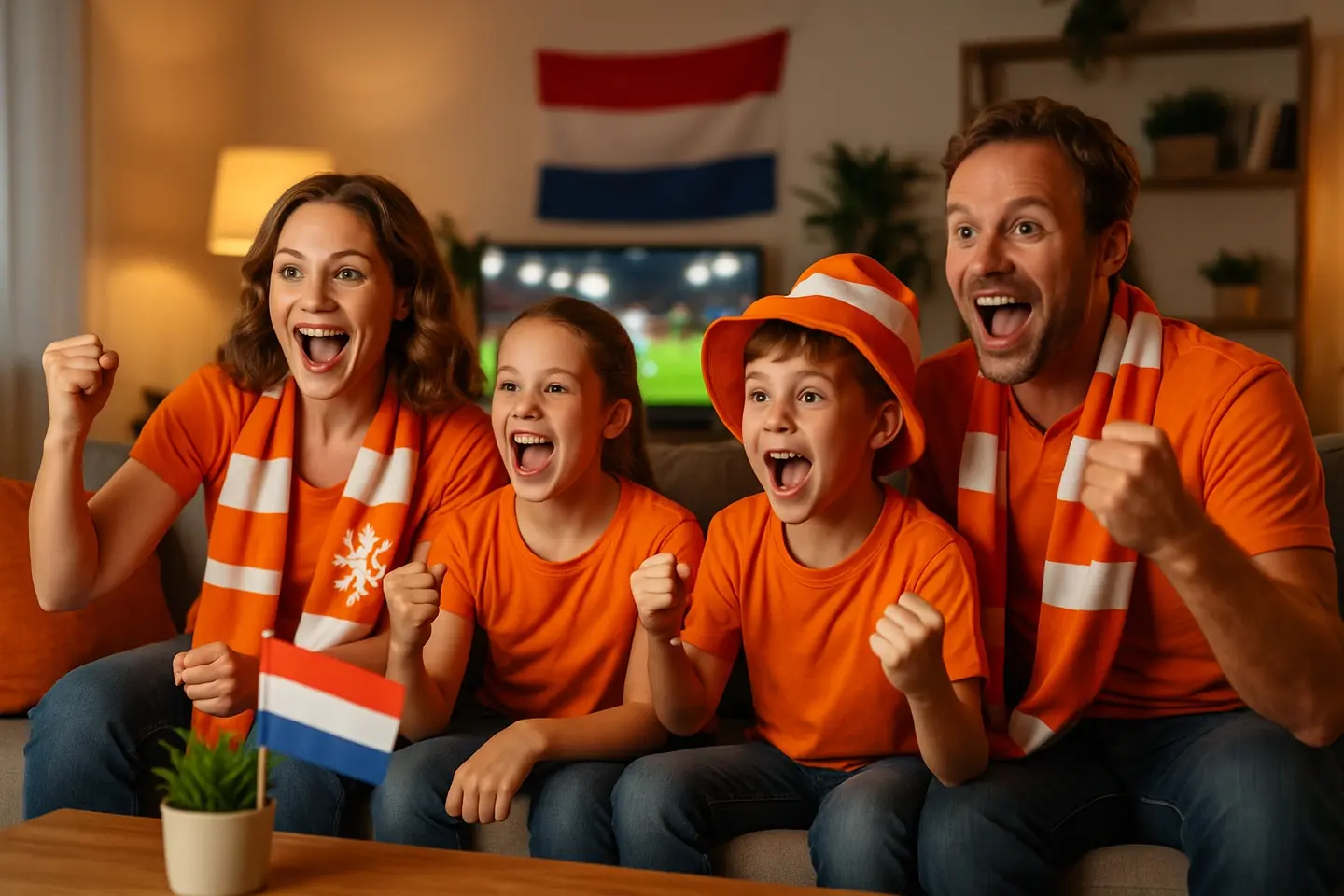 Gezin juicht tijdens live sportwedstrijd met IPTV Abonnement Nederland via IPTV Smarters Player en IPTV 4K