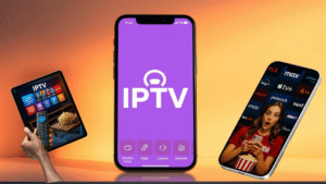 Smartphonescherm met IPTV App die live tv-zenders en films streamt"