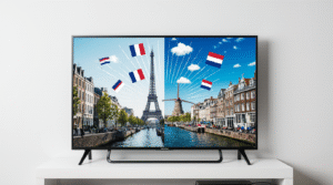 Beste IPTV in Nederland 2026: realistische stadsscene met IPTV en streaming symbolen