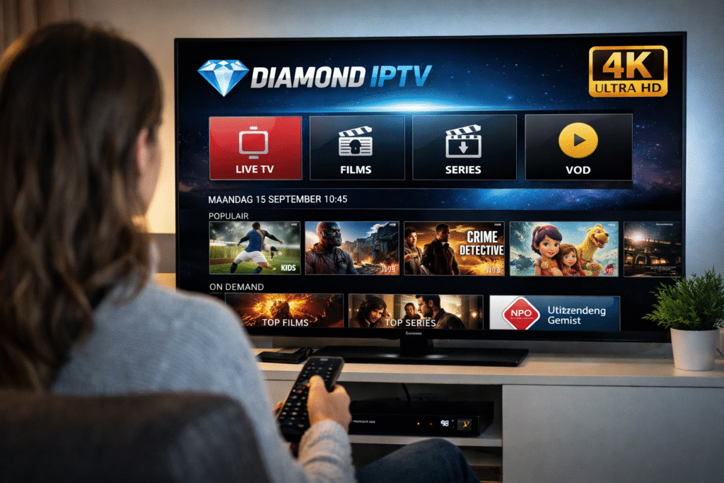 Diamond IPTV app op Smart TV met IPTV abonnement Nederland en IPTV Smarters interface in HD en 4K