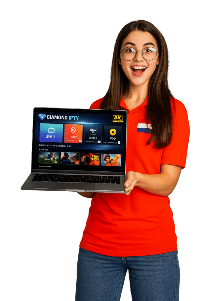 Diamond IPTV app op MacBook laptop met IPTV abonnement Nederland en IPTV Smarters interface